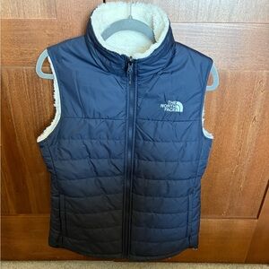 The North Face Reversible Navy Blue Quilted Vest with Sherpa Lining